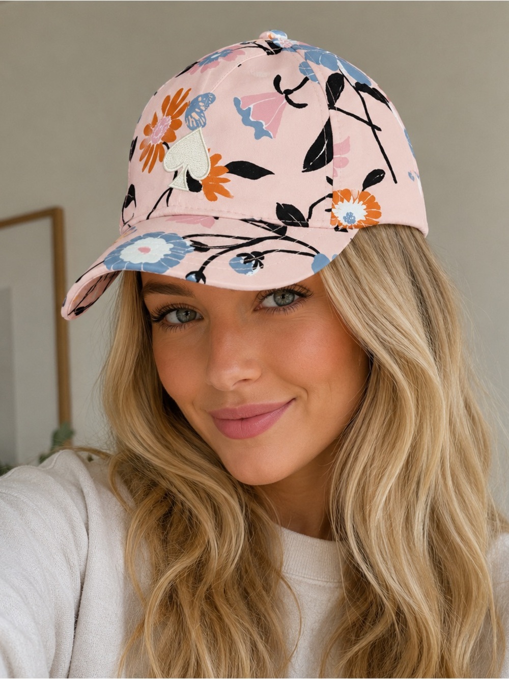 Kate Spade New York Baseball Printed Cap/Hat, Pearl Blush Floral
